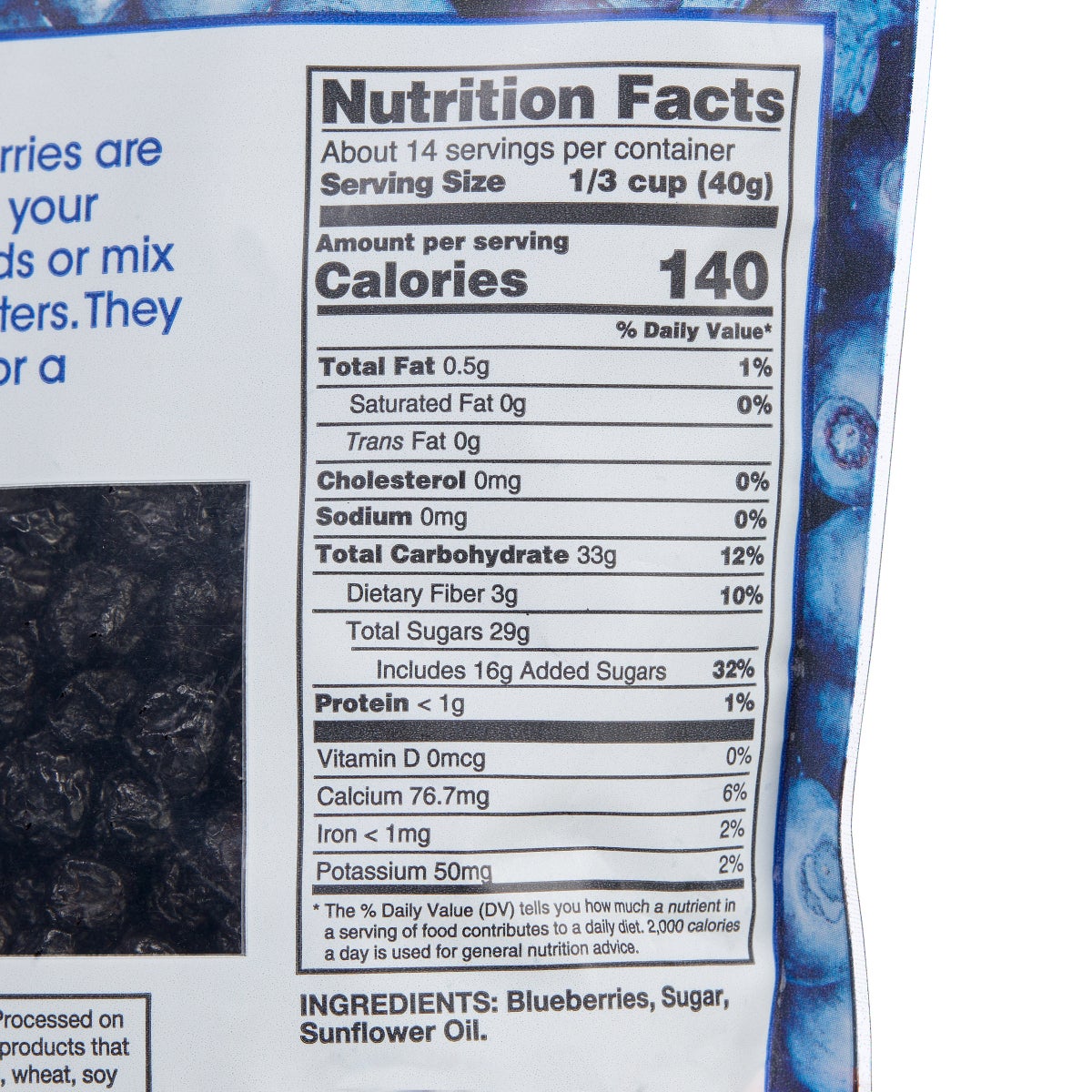 Kirkland Signature dried blueberries snack packaging