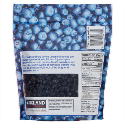 Resealable bag of Kirkland Signature dried blueberries