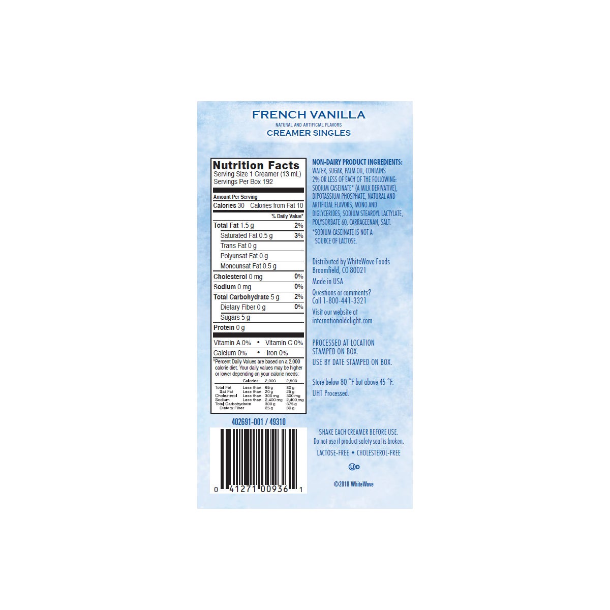 Single-serve French vanilla coffee creamer cups by International Delight