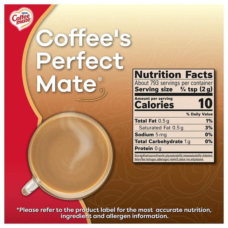 Large canister of Coffee Mate coffee creamer