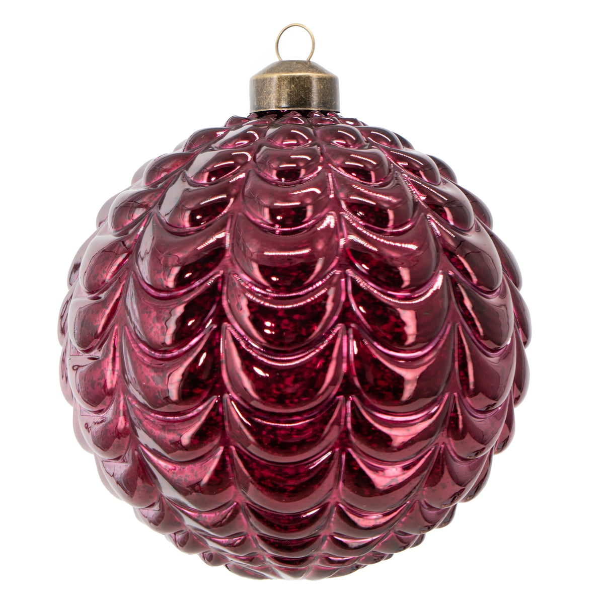 Burgundy Christmas ornaments with antique-style caps
