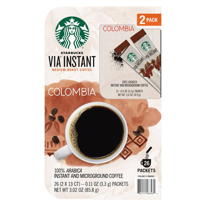 Starbucks VIA Instant Colombia medium roast coffee 26-count