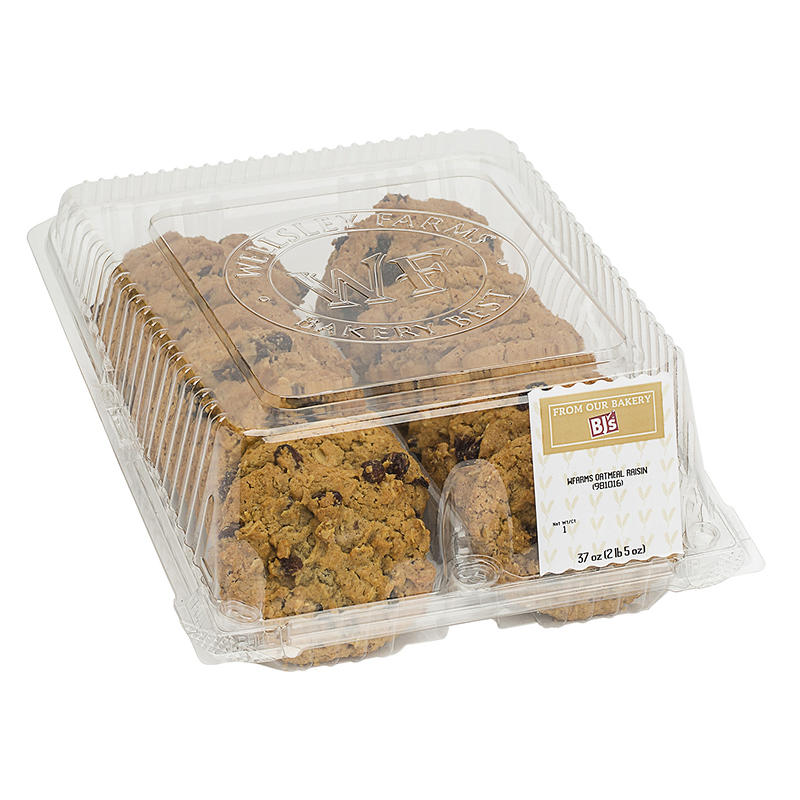 Baked fresh oatmeal raisin cookies with oats and raisins
