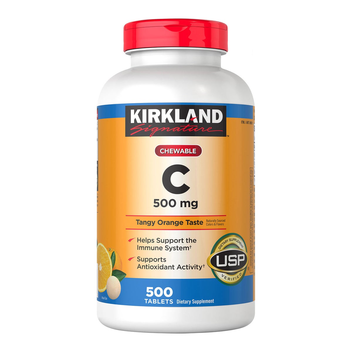 Kirkland Signature chewable vitamin C 500 mg tablets bottle