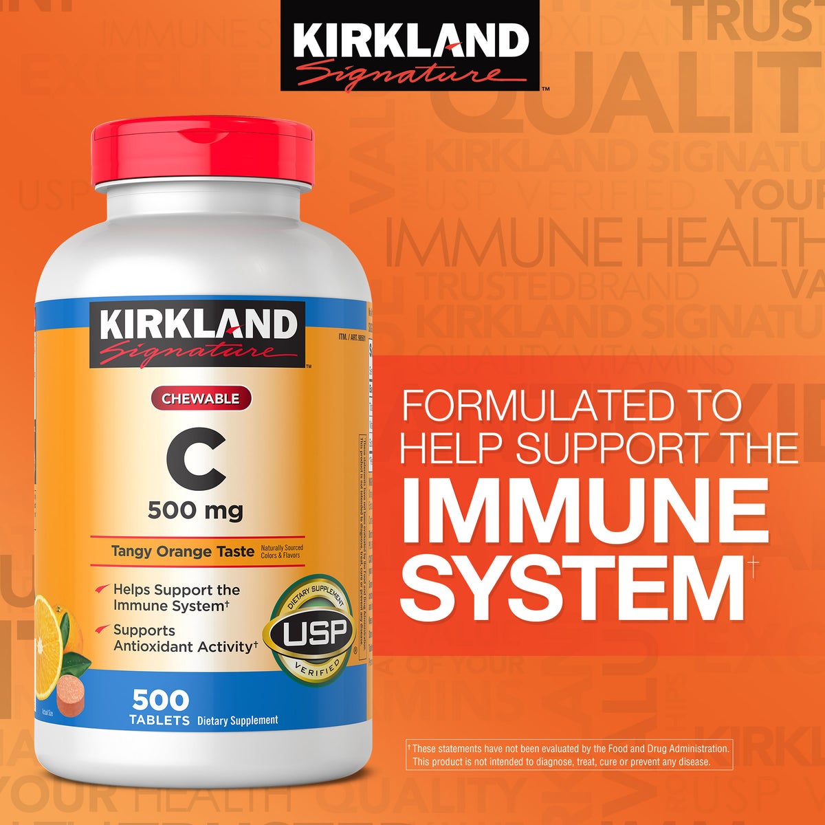 Kirkland Signature vitamin C chewable tablets front label