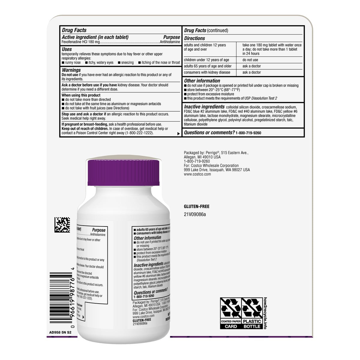 Kirkland Signature Aller-Fex 180 tablet count package