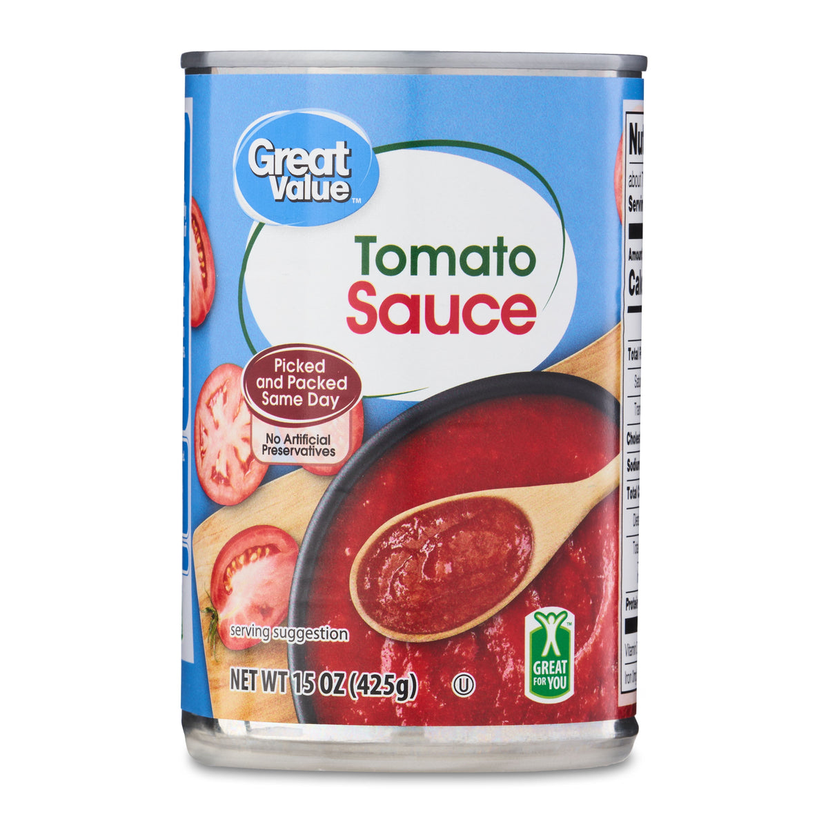 Great Value Tomato Sauce in a 15 oz can