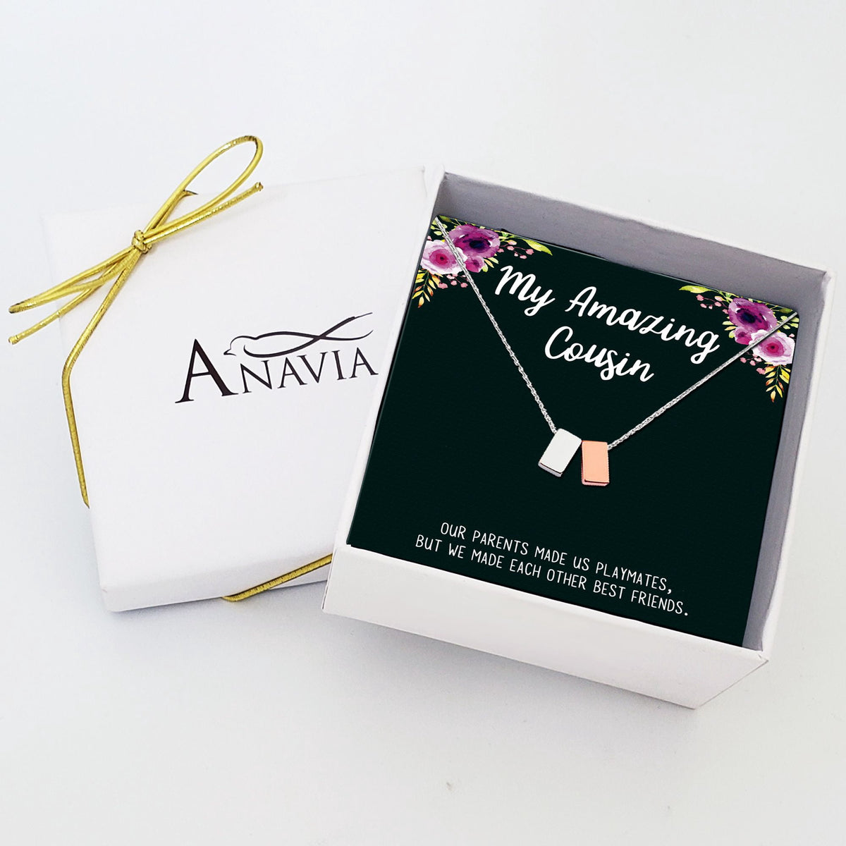 Anavia dainty cube charm cousin necklaces with wish cards