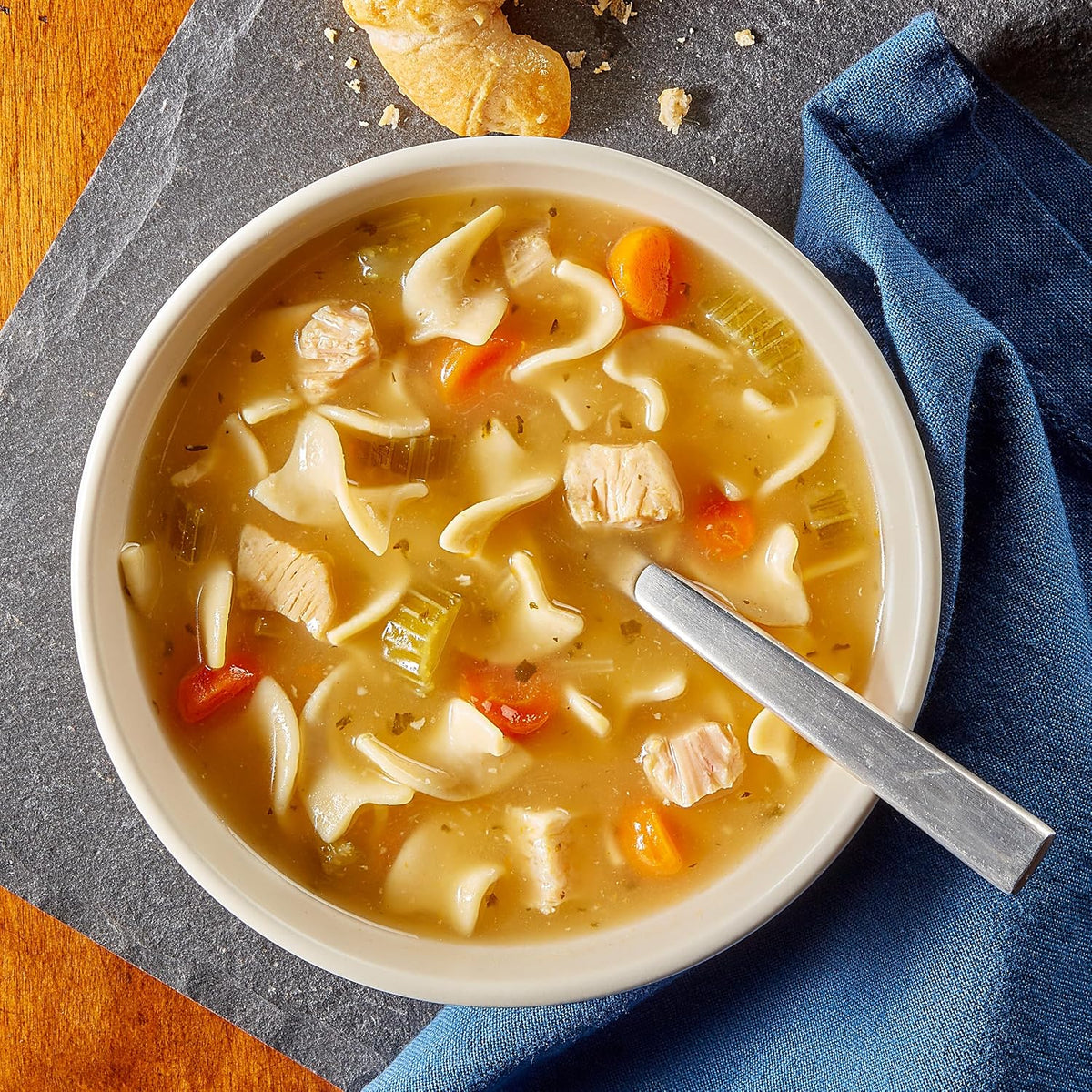 Chicken noodle soup cans pantry staple