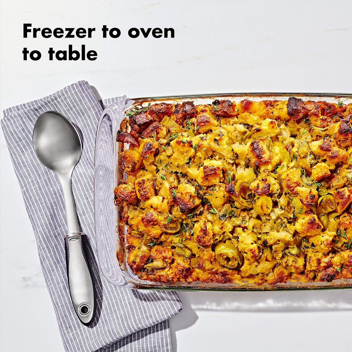 Glass baking dish with slosh-proof lid