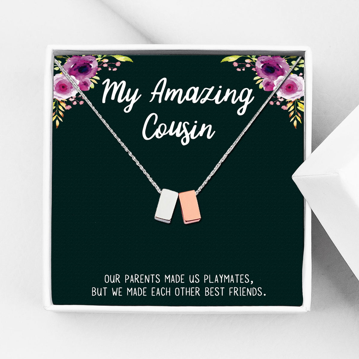 Anavia My Amazing Cousin necklace set in silver and rose gold tones