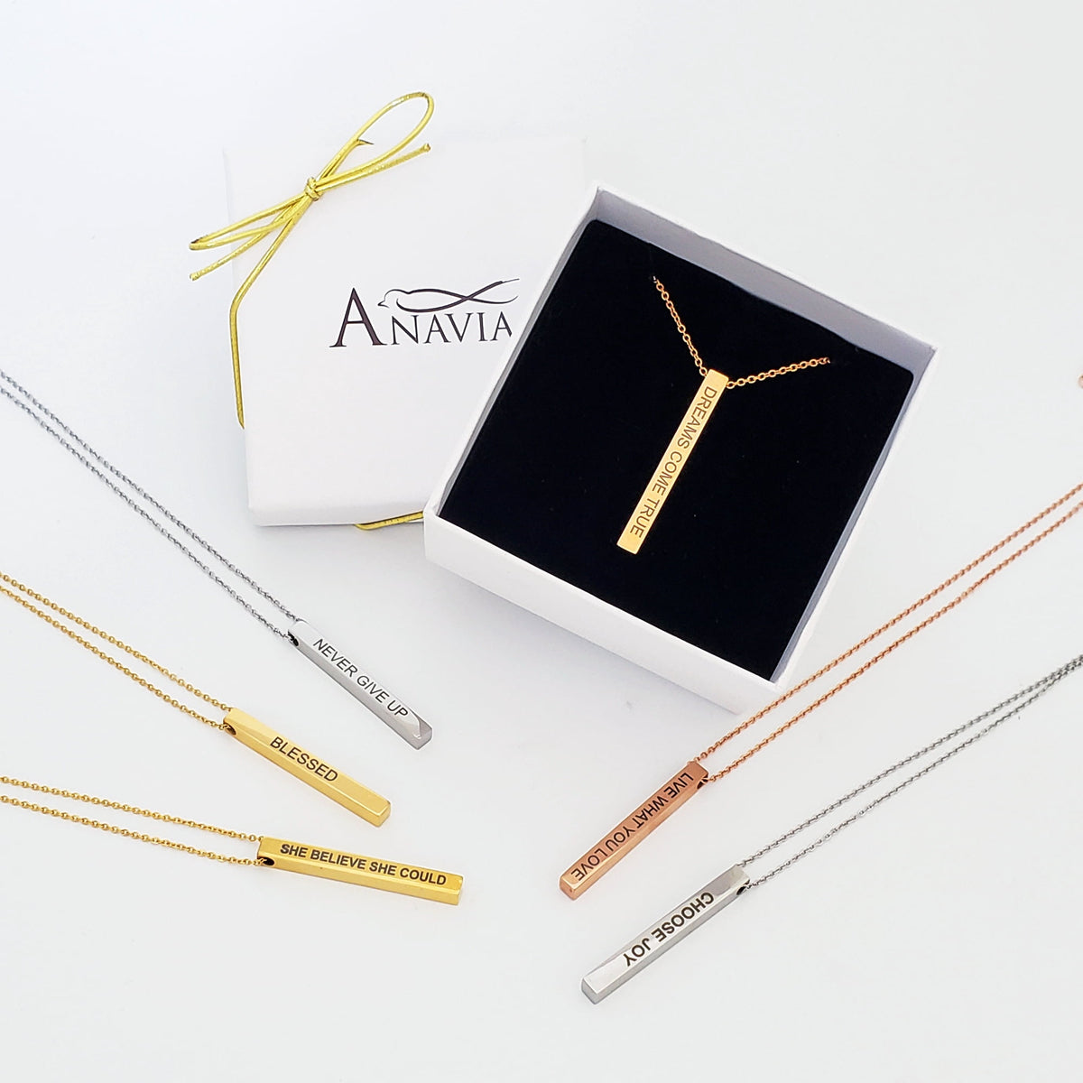 Anavia Choose Joy gold-tone bar necklace