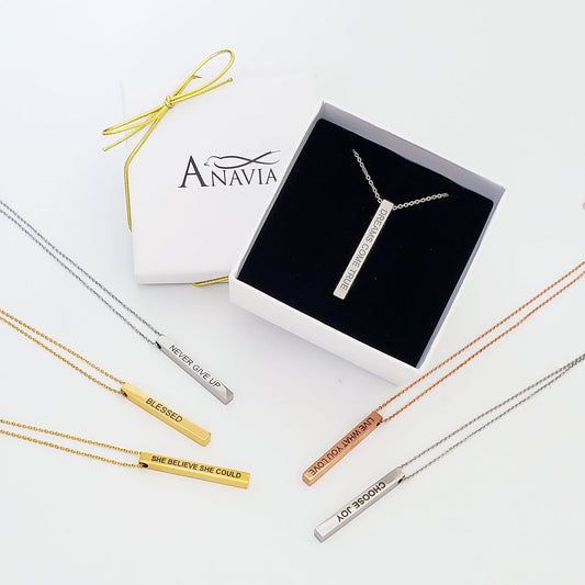 Anavia silver four-sided motivational bar necklace