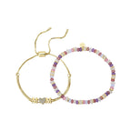 Believe by Brilliance women's multi pink beaded and Mom bolo bracelet set