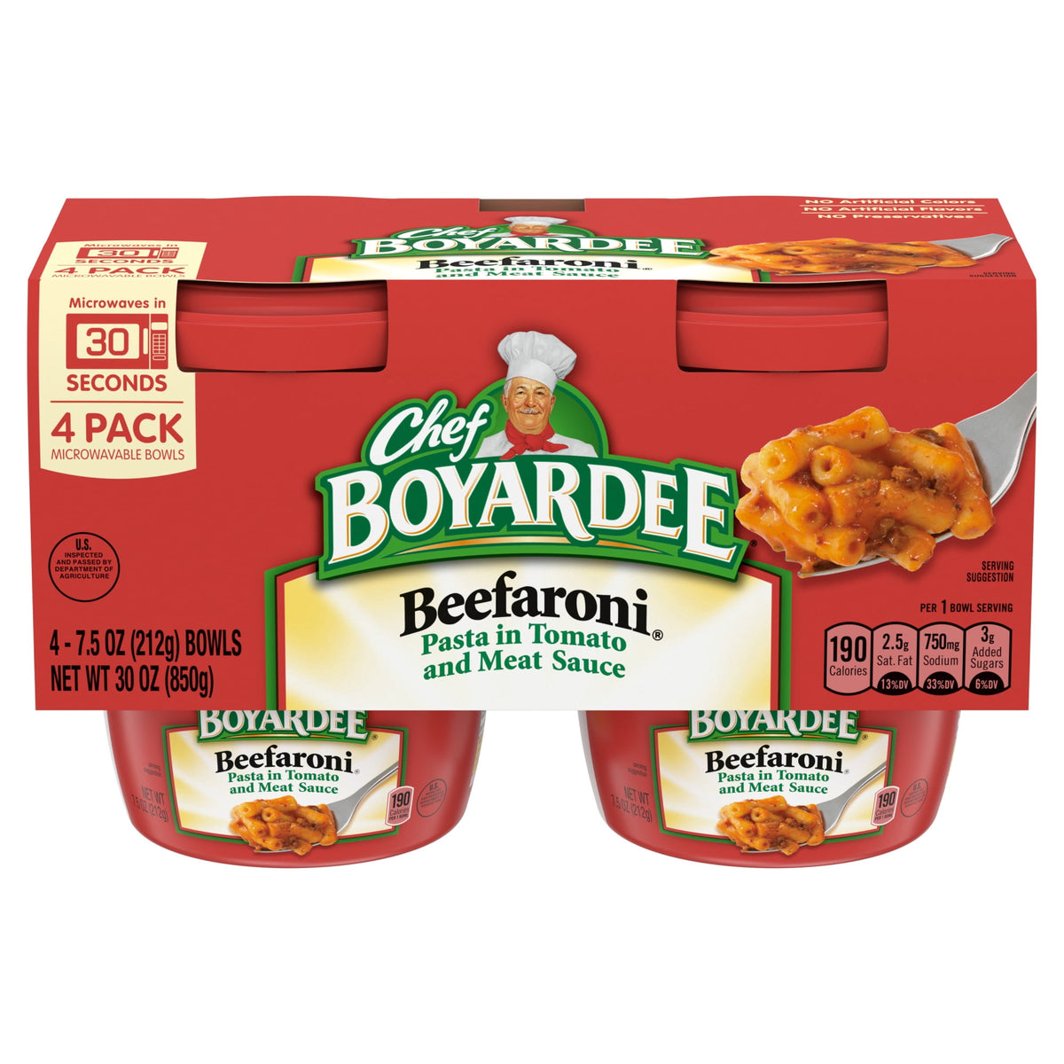 Chef Boyardee Beefaroni microwavable meal four-count pack