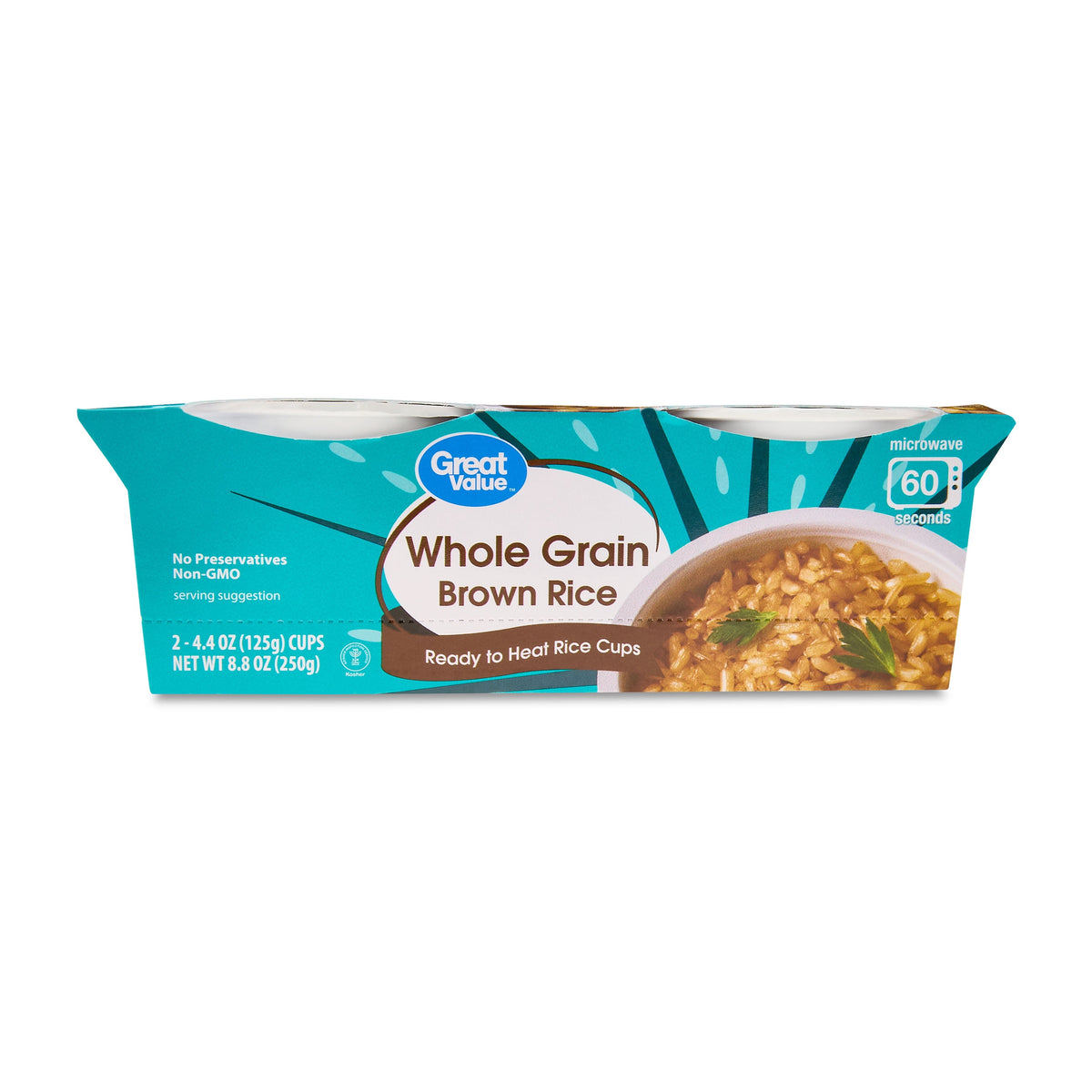 Great Value ready-to-heat whole grain brown rice cups