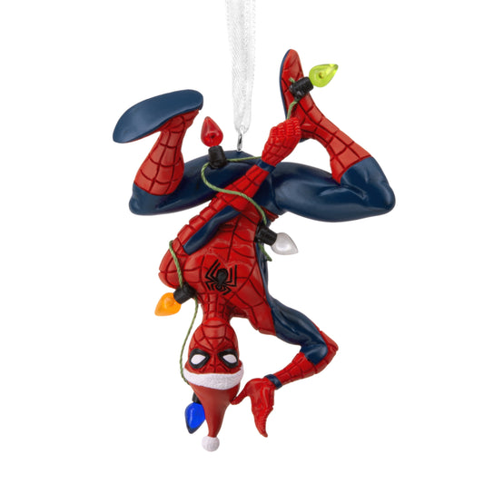 Hallmark Marvel Spider-Man Christmas ornament with festive lights