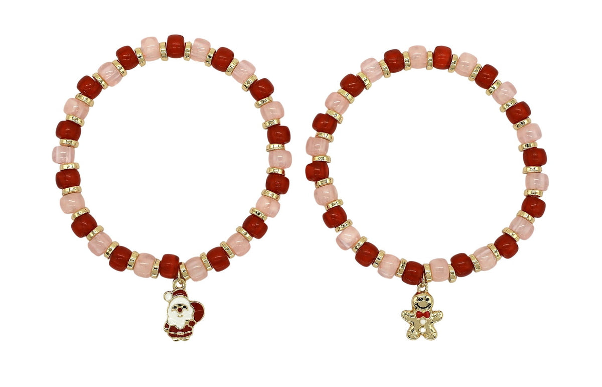 Holiday Time two-piece Christmas stretch bracelet set with festive charms