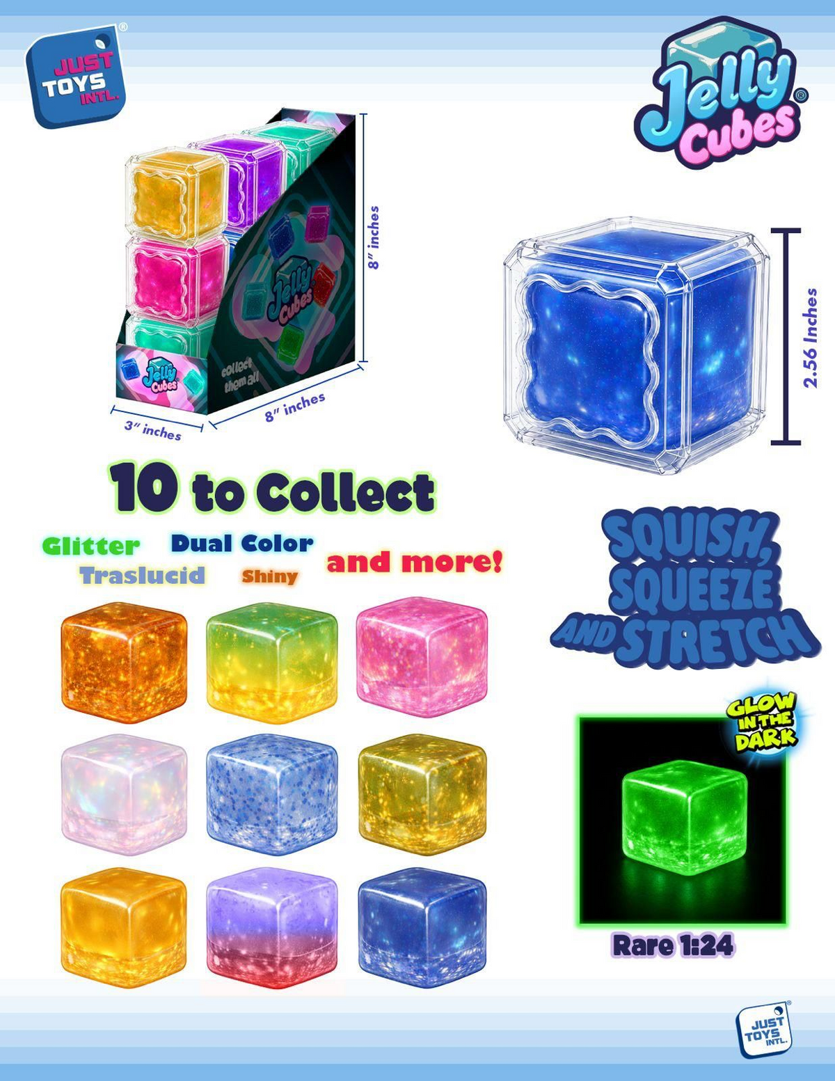 Just Toys Jelly Sensory Squish 2.5-inch glitter cube for ages 3 and up