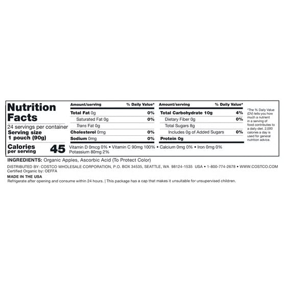 Kirkland Signature, Organic Applesauce, 3.17 oz, 24-Count