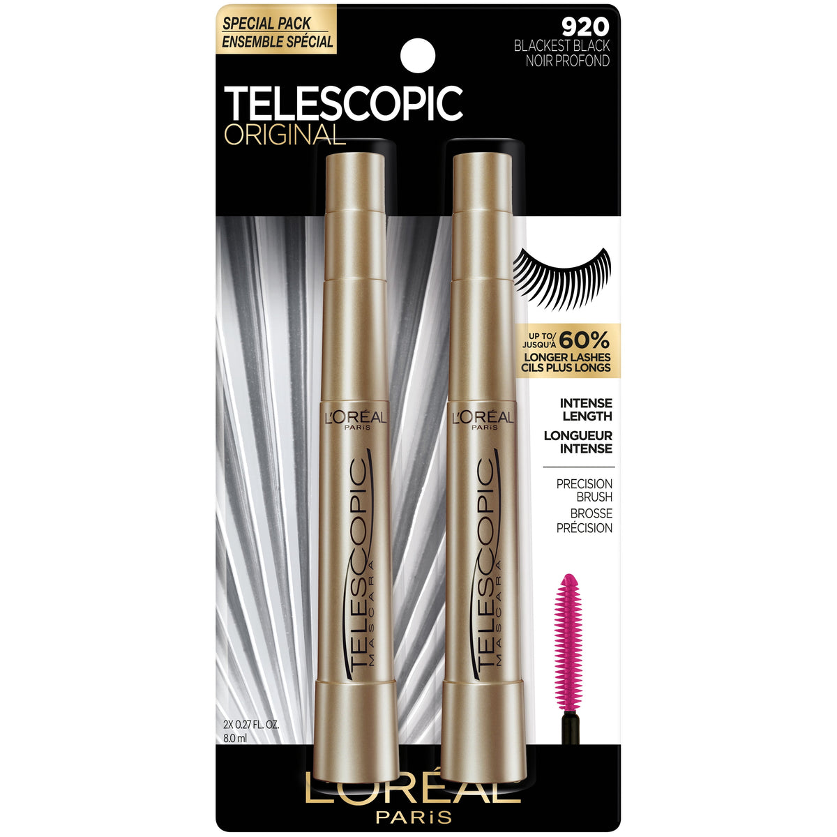 L'Oreal Paris Telescopic Original Washable Mascara Blackest Black two-pack