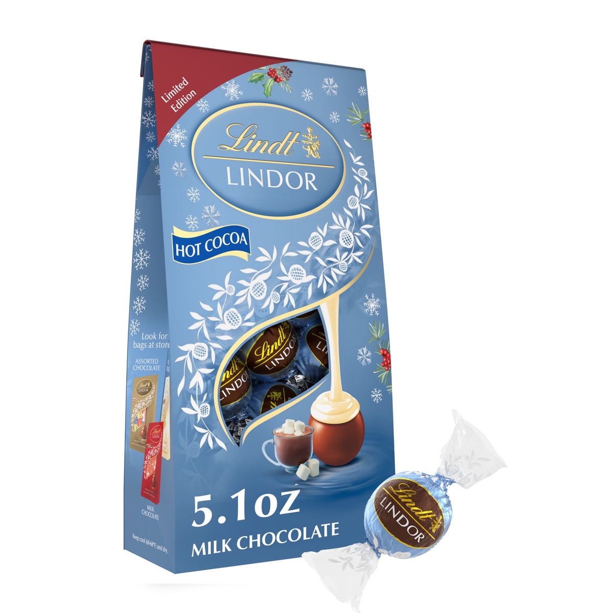 Lindt LINDOR Holiday Hot Cocoa milk chocolate candy, 5.1 oz. bag
