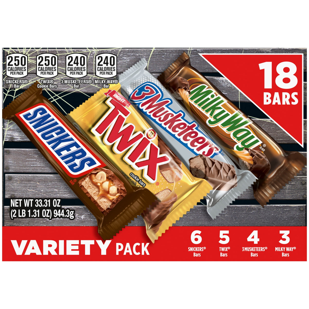 Mars Halloween milk chocolate candy variety pack, 18-count box