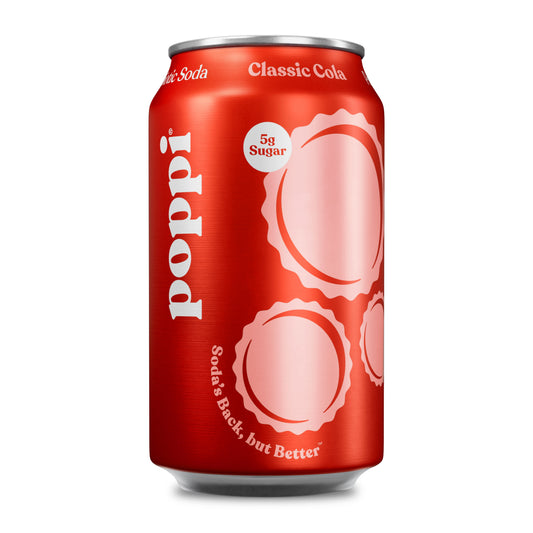 poppi Classic Cola prebiotic soda in a 12 oz can