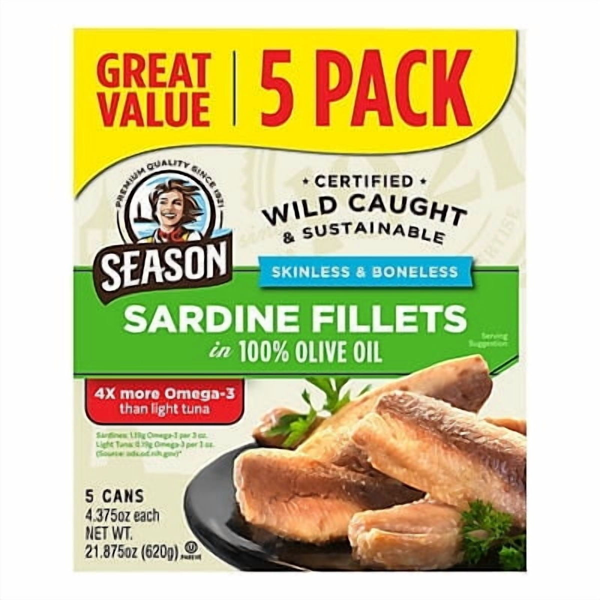 SEASON skinless boneless sardines in pure olive oil 5 pack