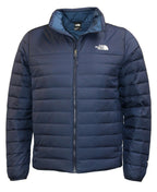The North Face men's insulated down puffer jacket in navy blue