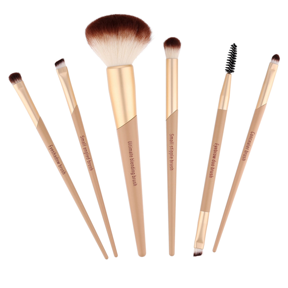 Walmart six-piece foundation and cosmetic brush set in gold