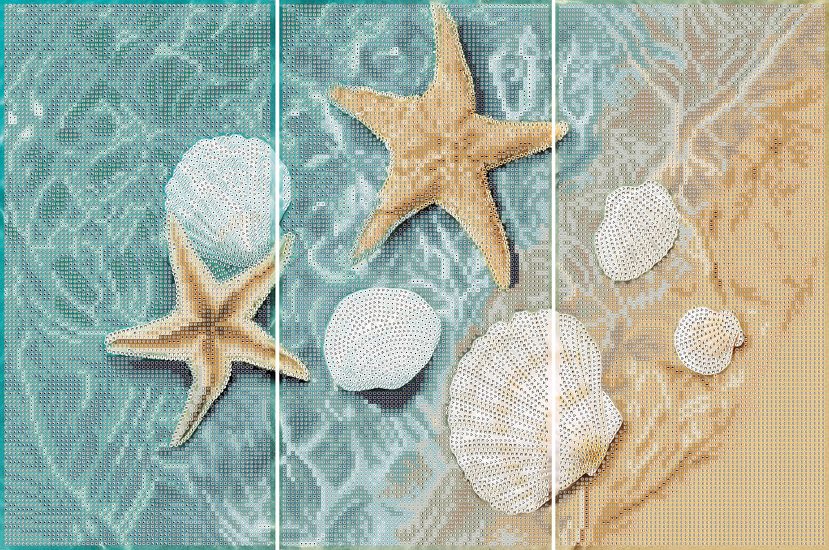 Coastal triptych diamond painting in soft seaside tones