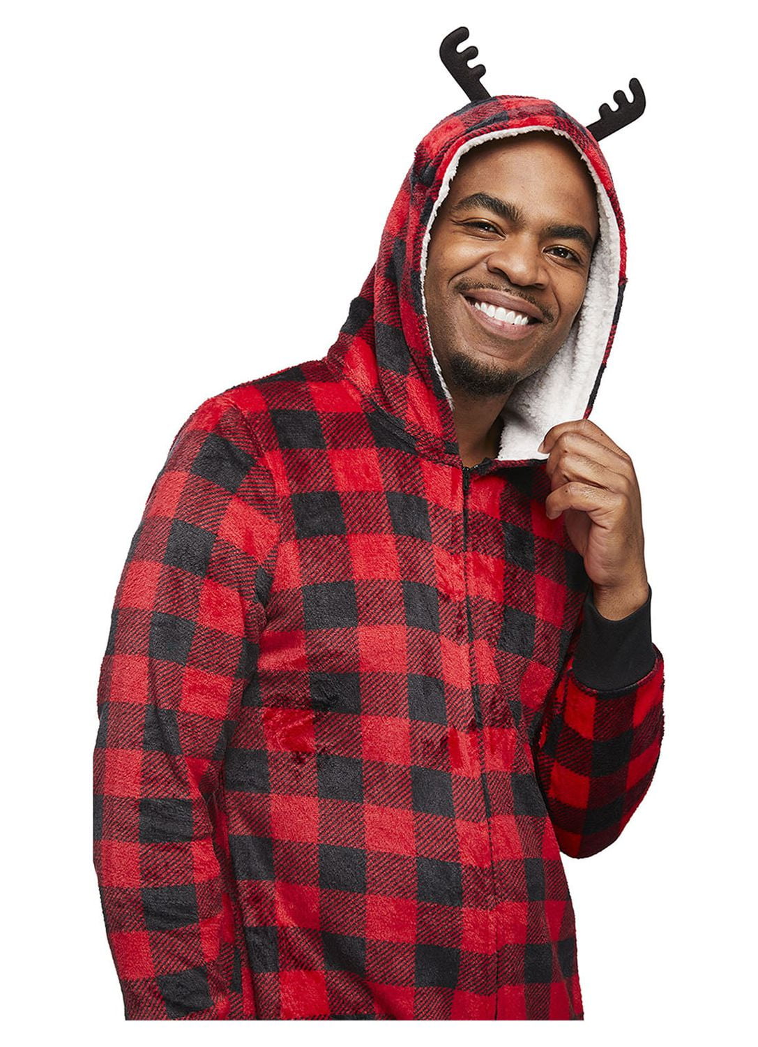 Buffalo plaid zip-front pajamas for men