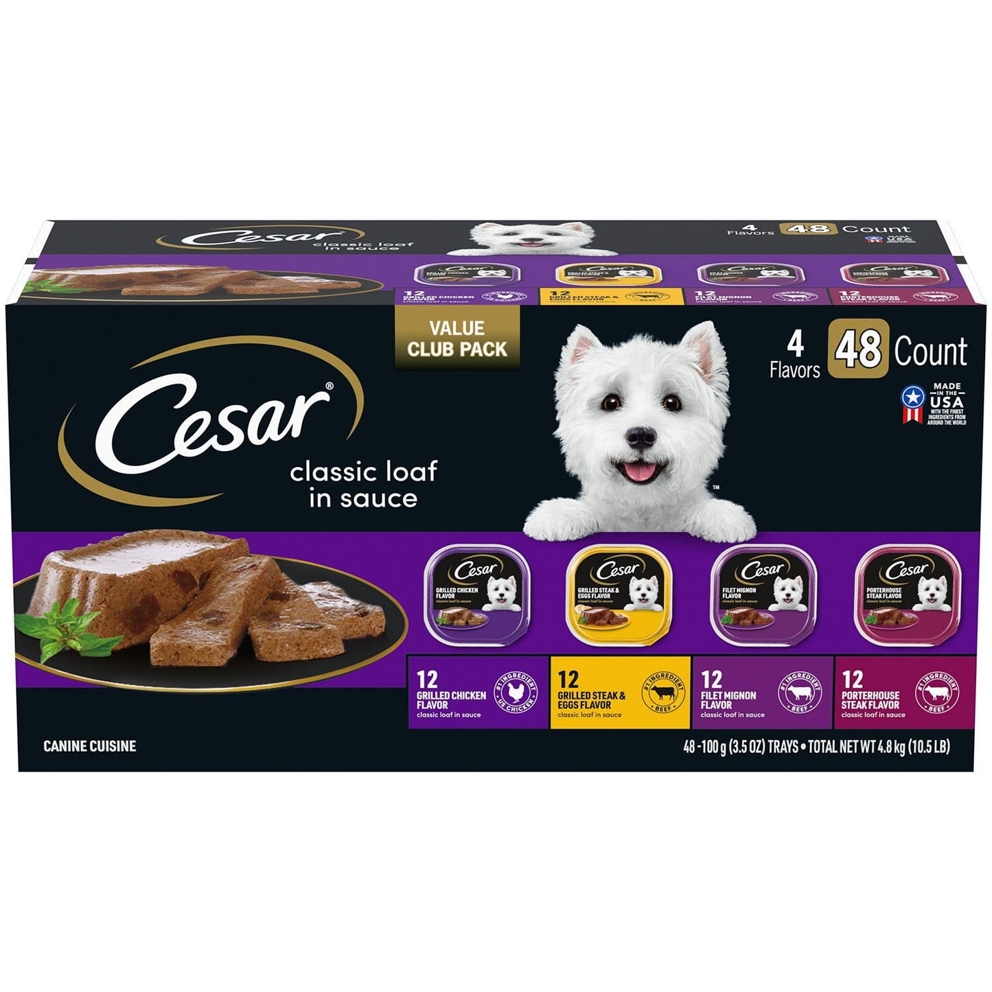 Cesar Classic Loaf in Sauce wet dog food variety pack 48 ct