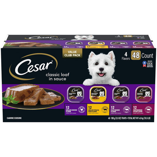 Cesar Classic Loaf in Sauce wet dog food variety pack 48 ct