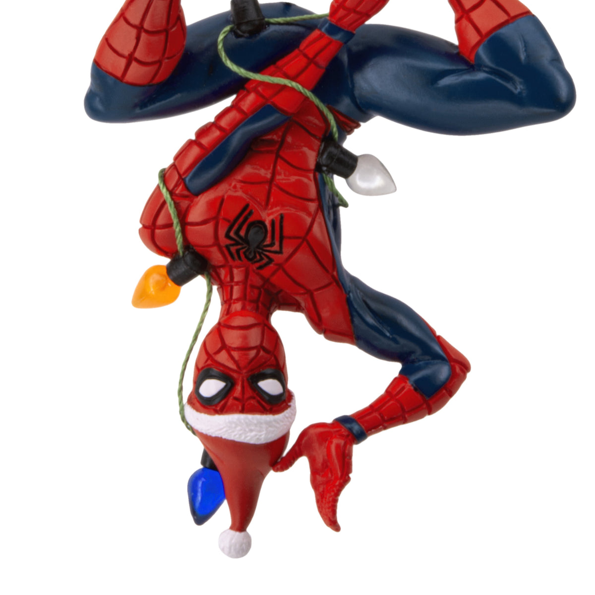 Spider-Man Christmas tree ornament with Santa hat and lights