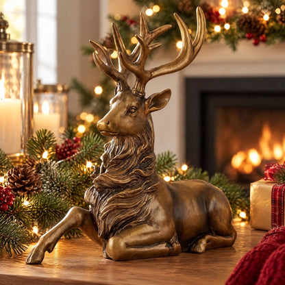 11-inch gold deer decoration with branching antlers