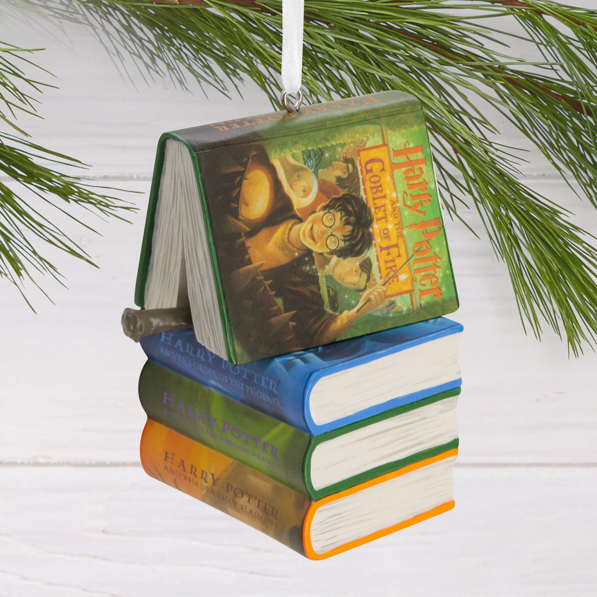 Collectible Hallmark Harry Potter books ornament with wand
