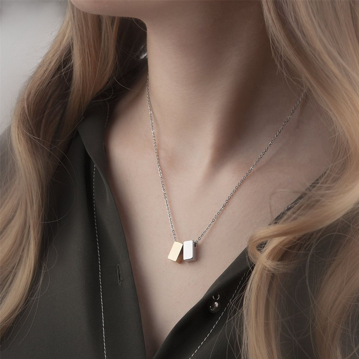 Anavia grandmother necklace in silver and rose gold tones
