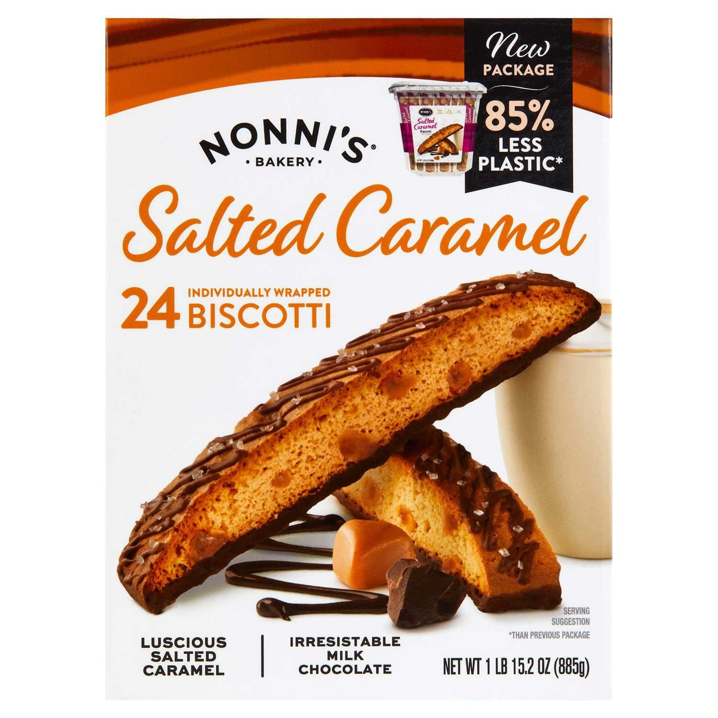 Nonni's salted caramel biscotti dipped in milk chocolate 24 ct