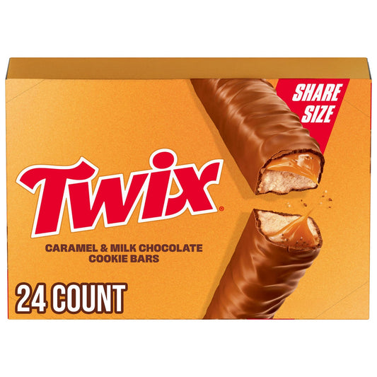 Twix share size chocolate caramel cookie candy bar 24-count