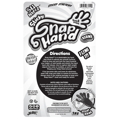 Giant stretchy snap hand for sling-and-grab play