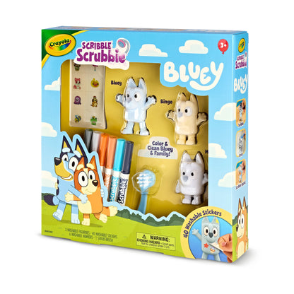 Crayola Scribble Scrubbie Bluey set with four markers and brush
