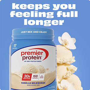 Premier Protein whey powder product packaging