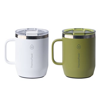 ThermoFlask 12 oz white insulated coffee mug with handle 2-pack