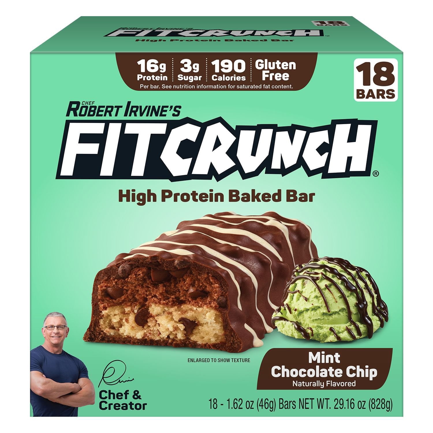 Chef Robert Irvine FITCRUNCH mint chocolate chip protein bars 18 ct