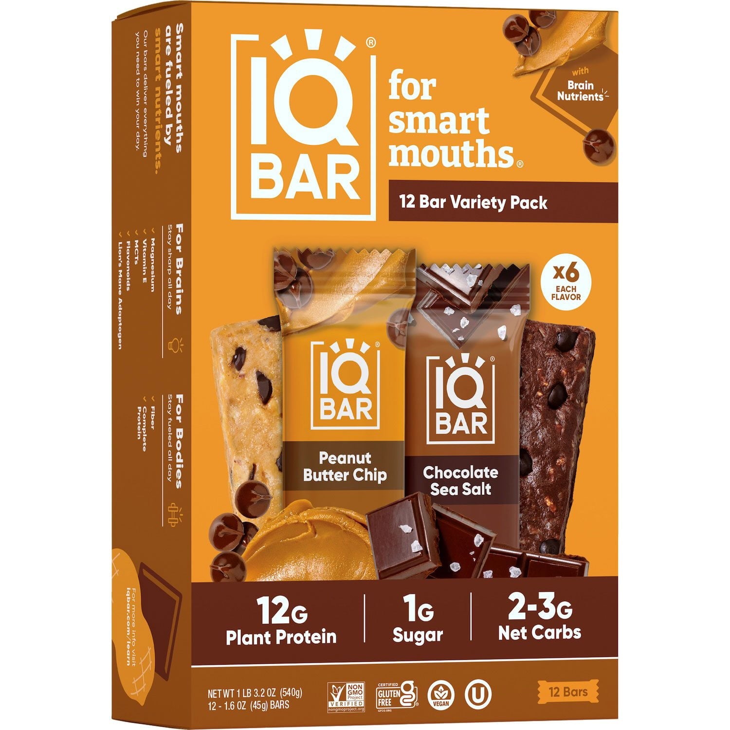 IQBAR plant protein bar variety pack with chocolate sea salt and peanut butter chip