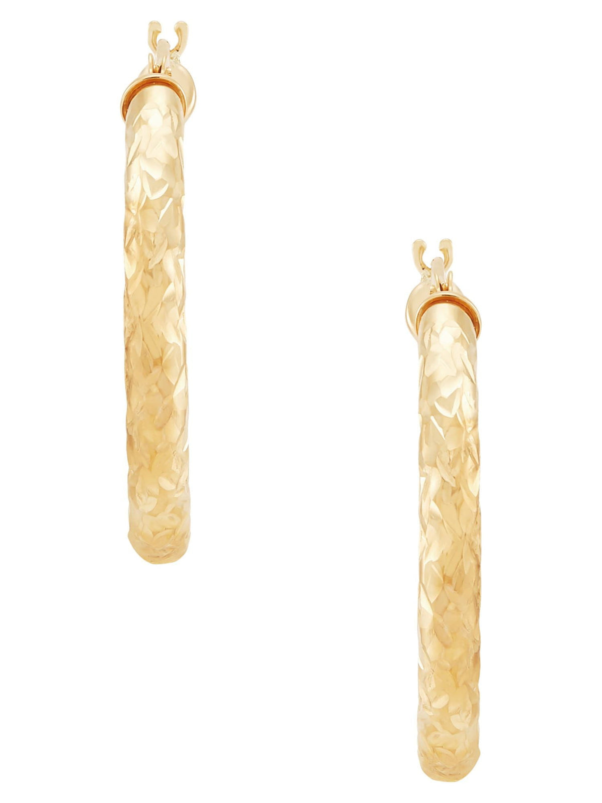 Polished 10K gold hoops with diamond-cut detailing