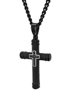 Men's cross pendant with black diamond accents