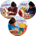 Paint-your-own birdhouse kit with pre-cut wooden pieces